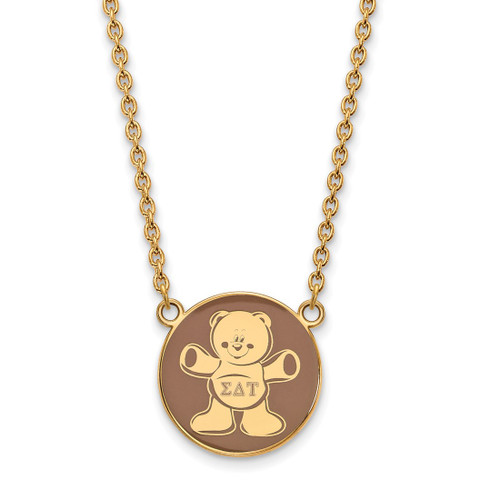 LogoArt Sigma Delta Tau Necklace - Sterling Silver Gold-Tone Sorority Symbol Large Color Enamel Pendant 18 Inch - GP043SDT-18