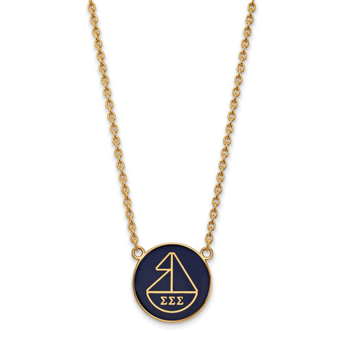 LogoArt Sigma Sigma Sigma Pendant - Sterling Silver Gold-Tone Sorority Symbol Large Color Enamel 18 Inch Necklace - GP043SSS-18