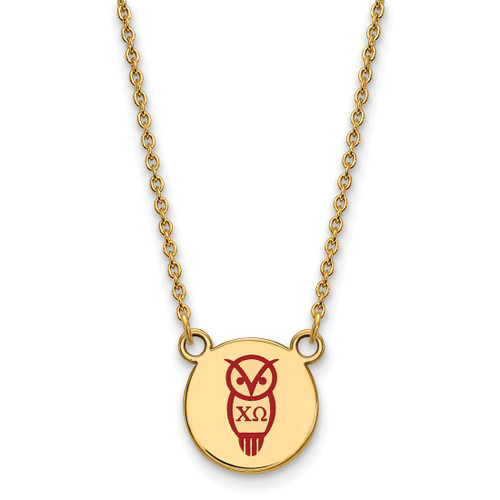 LogoArt Chi Omega Necklace - Sterling Silver Gold-Tone Sorority Symbol Small Color Enamel Pendant 18 Inch - GP044CHO-18