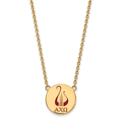LogoArt Alpha Chi Omega Necklace - Sterling Silver Gold-Tone Sorority Symbol Large Color Enamel Pendant 18 Inch - GP045ACO-18