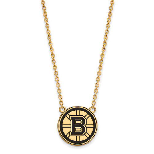 LogoArt Boston Bruins Necklace - Sterling Silver Gold-Tone Large Enameled Pendant 18 Inch