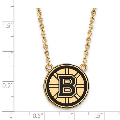 LogoArt Boston Bruins Necklace - Sterling Silver Gold-Tone Large Enameled Pendant 18 Inch - View 2
