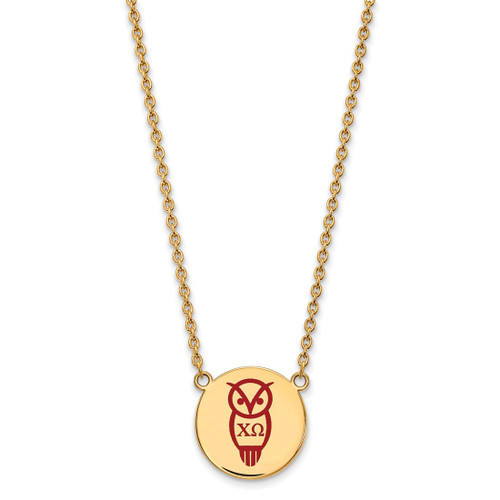 LogoArt Chi Omega Necklace - Sterling Silver Gold-Tone Sorority Symbol Large Color Enamel Pendant 18 Inch - GP045CHO-18