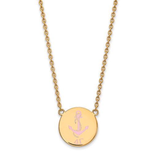 LogoArt Delta Gamma Necklace - Sterling Silver Gold-Tone Sorority Symbol Large Color Enamel Pendant 18 Inch - GP045DG-18