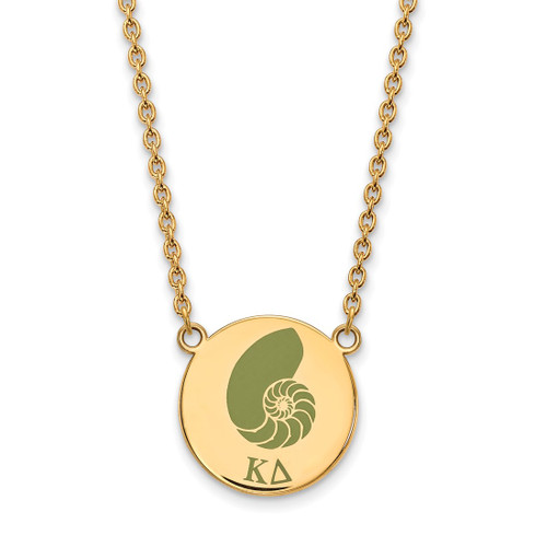 LogoArt Kappa Delta Necklace - Sterling Silver Gold-Tone Sorority Symbol Large Color Enamel Pendant 18 Inch - GP045KD-18