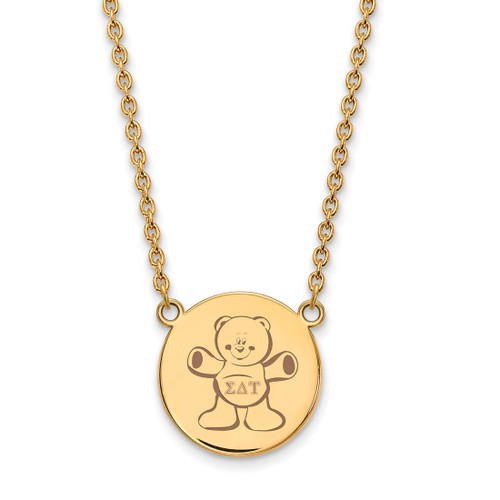 LogoArt Sigma Delta Tau Necklace - Sterling Silver Gold-Tone Sorority Symbol Large Color Enamel Pendant 18 Inch - GP045SDT-18
