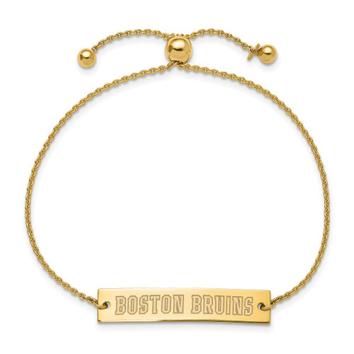 LogoArt Boston Bruins Bracelet - Sterling Silver Gold-Tone Small Bar Adjustable 9 Inch - View 2