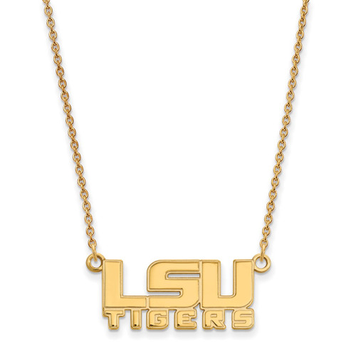 LogoArt Louisiana State University Necklace - Sterling Silver Gold-Tone L-S-U Tigers Small Pendant 18 Inch