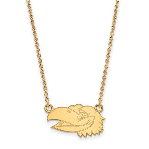 LogoArt University of Kansas Necklace - Sterling Silver Gold-Tone Jayhawk Small Pendant 18 Inch, 20 mm Wide