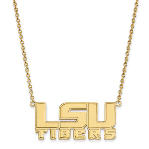 LogoArt Louisiana State University Necklace - Sterling Silver Gold-Tone L-S-U Tigers Large Pendant 18 Inch