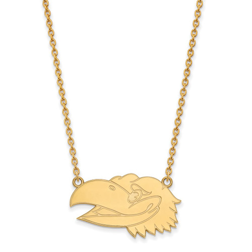 LogoArt University of Kansas Necklace - Sterling Silver Gold-Tone Jayhawk Large Pendant 18 Inch, 30 mm Wide