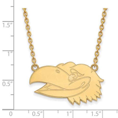 LogoArt University of Kansas Necklace - Sterling Silver Gold-Tone Jayhawk Large Pendant 18 Inch, 30 mm Wide - View 2