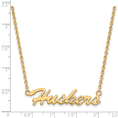 LogoArt University of Nebraska Necklace - Sterling Silver Gold-Tone Huskers Script Medium Pendant 18 Inch - View 2