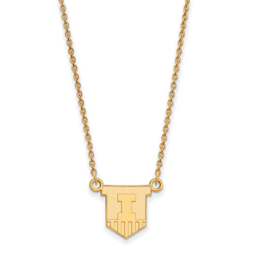LogoArt University of Illinois Necklace - Sterling Silver Gold-Tone Victory Badge Small Pendant 18 Inch