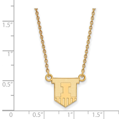 LogoArt University of Illinois Necklace - Sterling Silver Gold-Tone Victory Badge Small Pendant 18 Inch - View 2