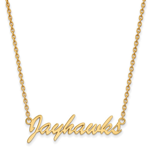 LogoArt University of Kansas Necklace - Sterling Silver Gold-Tone Jayhawks Script Pendant 18 Inch