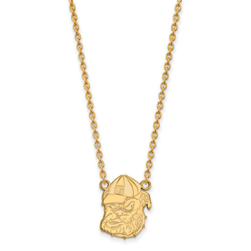 LogoArt University of Georgia Necklace - Sterling Silver Gold-Tone Bulldog Large Pendant 18 Inch, 15 mm Wide