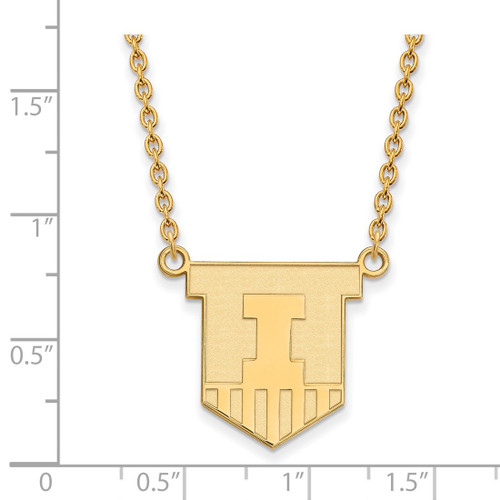 LogoArt University of Illinois Necklace - Sterling Silver Gold-Tone Victory Badge Large Pendant 18 Inch - View 2
