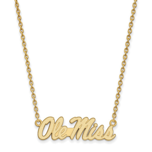 LogoArt University of Mississippi Necklace - Sterling Silver Gold-Tone Ole Miss Large Pendant 18 Inch