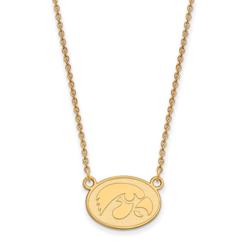 LogoArt University of Iowa Necklace - Sterling Silver Gold-Tone Hawk Small Oval Pendant 18 Inch