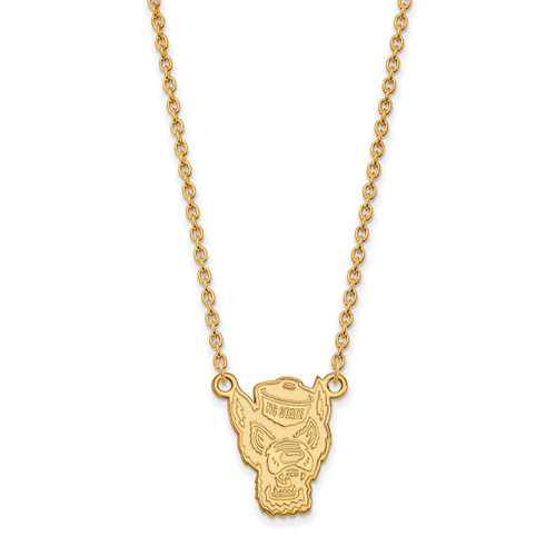 LogoArt North Carolina State University Necklace - Sterling Silver Gold-Tone Wolf Large Pendant 18 Inch
