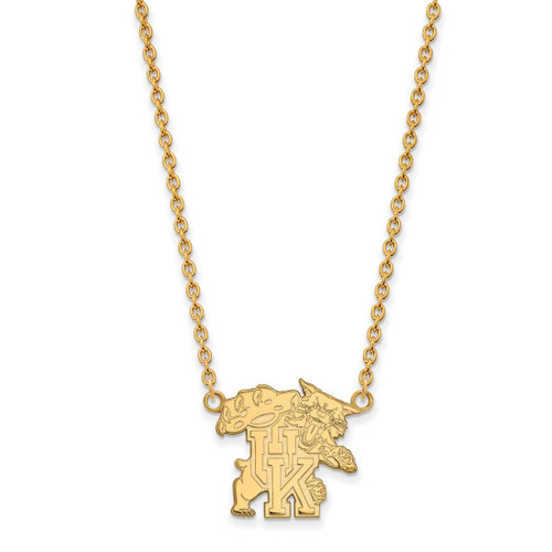 LogoArt University of Kentucky Necklace - Sterling Silver Gold-Tone U-K Wildcat Large Pendant 18 Inch