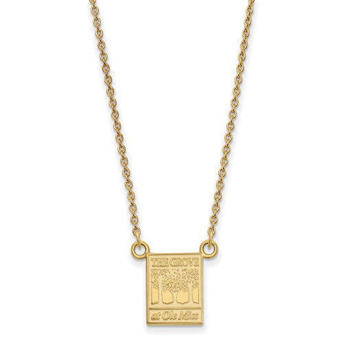 LogoArt University of Mississippi Necklace - Sterling Silver Gold-Tone The Grove at Ole Miss Small Pendant 18 Inch