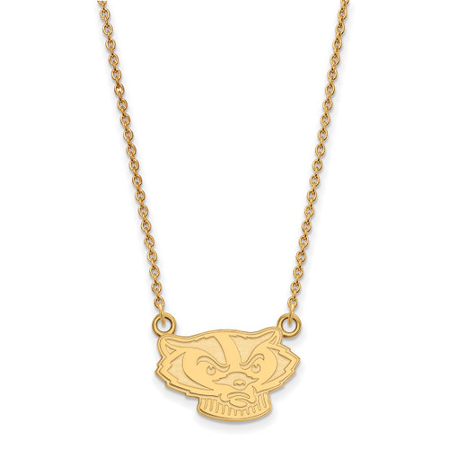 LogoArt University of Wisconsin Necklace - Sterling Silver Gold-Tone Badger Small Pendant 18 Inch
