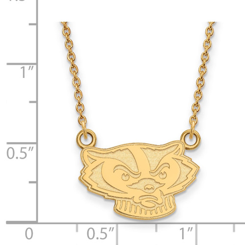 LogoArt University of Wisconsin Necklace - Sterling Silver Gold-Tone Badger Small Pendant 18 Inch - View 2