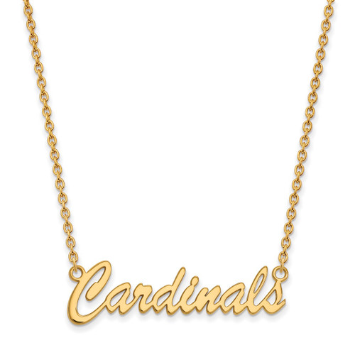 LogoArt University of Louisville Necklace - Sterling Silver Gold-Tone Cardinals Script Medium Pendant 18 Inch