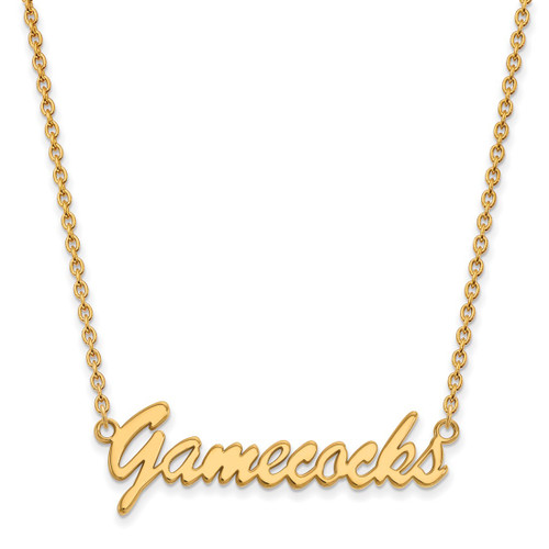 Sterling Silver Gold-Tone LogoArt U of South Carolina Gamecocks Script Medium Pendant 18 Inch Necklace