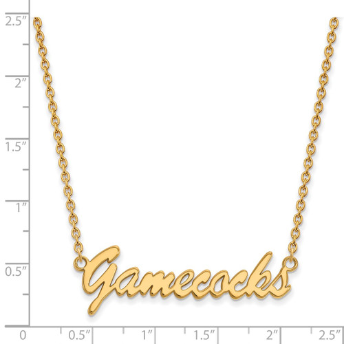 Sterling Silver Gold-Tone LogoArt U of South Carolina Gamecocks Script Medium Pendant 18 Inch Necklace - View 2