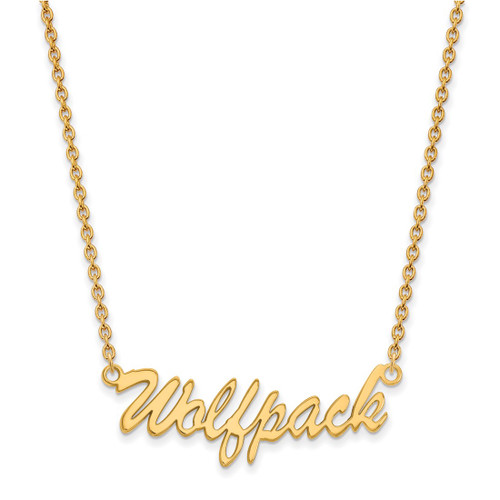 LogoArt North Carolina State University Necklace - Sterling Silver Gold-Tone Medium Wolfpack Script Pendant 18 Inch