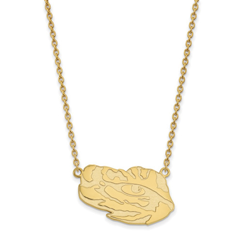 LogoArt Louisiana State University Necklace - Sterling Silver Gold-Tone Tiger Eye Large Pendant 18 Inch