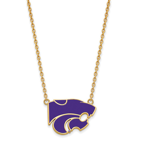 LogoArt Kansas State University Necklace - Sterling Silver Gold-Tone Wildcat Large Enameled Pendant 18 Inch - View 2