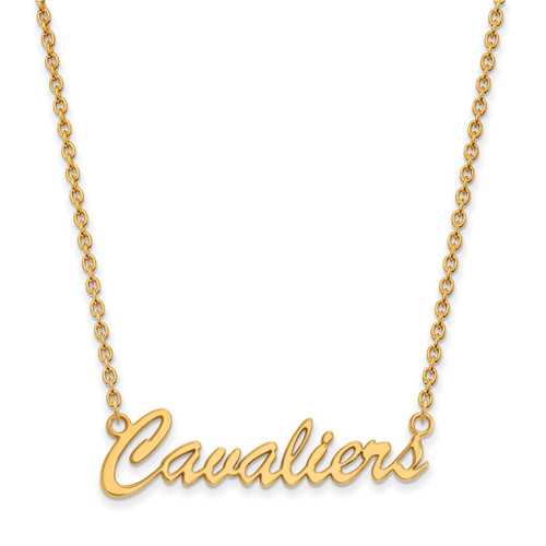 LogoArt University of Virginia Necklace - Sterling Silver Gold-Tone Cavaliers Script Medium Pendant 18 Inch