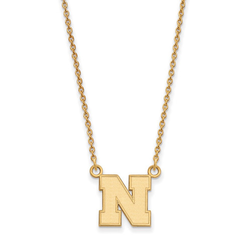 LogoArt University of Nebraska Necklace - Sterling Silver Gold-Tone Letter N Small Pendant 18 Inch