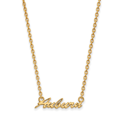 LogoArt Auburn University Necklace - Sterling Silver Gold-Tone Medium Script Pendant 18 Inch