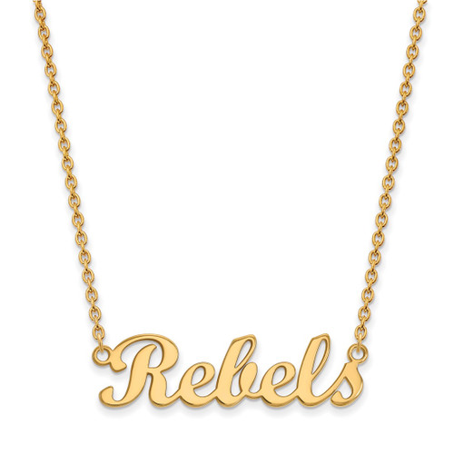 LogoArt University of Mississippi Necklace - Sterling Silver Gold-Tone Rebels Script Bar 18 Inch