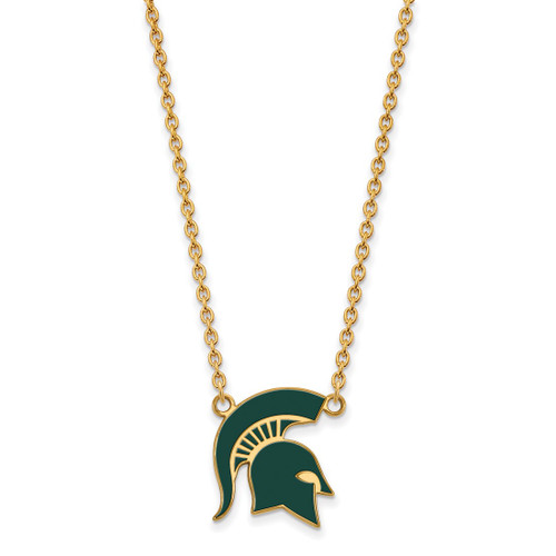 LogoArt Michigan State University Necklace - Sterling Silver Gold-Tone Spartan Large Enameled Pendant 18 Inch