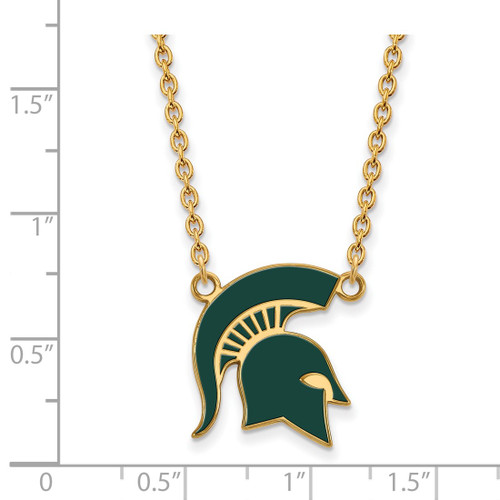 LogoArt Michigan State University Necklace - Sterling Silver Gold-Tone Spartan Large Enameled Pendant 18 Inch - View 2