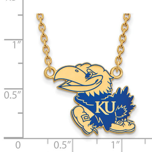 LogoArt University of Kansas Necklace - Sterling Silver Gold-Tone Jayhawk Large Enameled Pendant 18 Inch - View 2