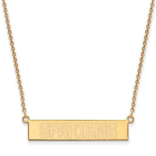 LogoArt Michigan State University Necklace - Sterling Silver Gold-Tone Spartans Small Bar 18 Inch
