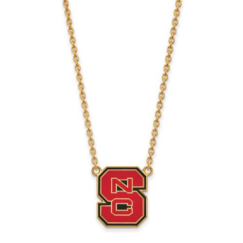 LogoArt North Carolina State University Necklace - Sterling Silver Gold-Tone N-C-S Large Enameled Pendant 18 Inch