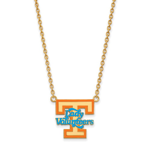 LogoArt University of Tennessee Necklace - Sterling Silver Gold-Tone Lady Volunteers Large Enameled Pendant 18 Inch