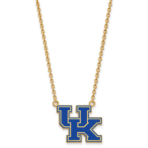 LogoArt University of Kentucky Necklace - Sterling Silver Gold-Tone U-K Large Enameled Pendant 18 Inch