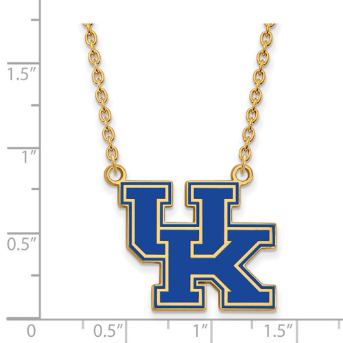 LogoArt University of Kentucky Necklace - Sterling Silver Gold-Tone U-K Large Enameled Pendant 18 Inch - View 2