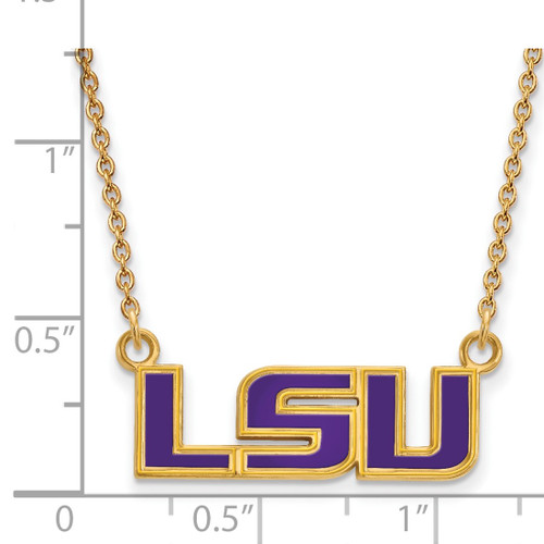 LogoArt Louisiana State University Necklace - Sterling Silver Gold-Tone L-S-U Small Enameled Pendant 18 Inch - View 2