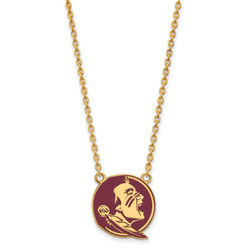 LogoArt Florida State University Necklace - Sterling Silver Gold-Tone Seminole Large Enameled Pendant 18 Inch