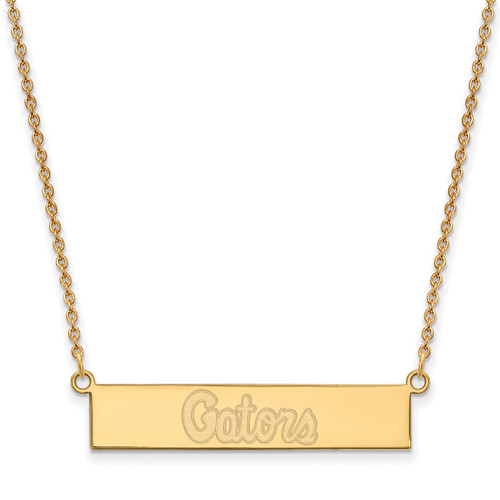 LogoArt University of Florida Necklace - Sterling Silver Gold-Tone Gators Script Small Bar 18 Inch
